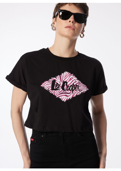 O Yaka Baskılı Siyah Kadın T-Shirt 242 Lcf 242015 Lorı Siyah