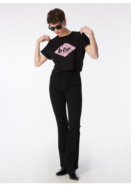 O Yaka Baskılı Siyah Kadın T-Shirt 242 Lcf 242015 Lorı Siyah