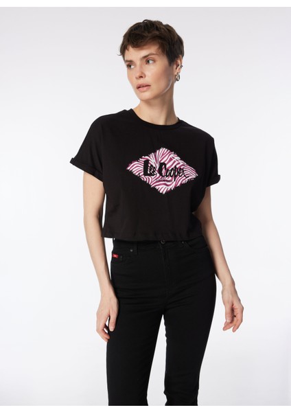 O Yaka Baskılı Siyah Kadın T-Shirt 242 Lcf 242015 Lorı Siyah