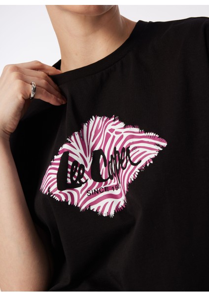 O Yaka Baskılı Siyah Kadın T-Shirt 242 Lcf 242015 Lorı Siyah