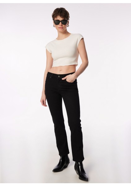 Geniş Paça Straight Koyu Siyah Kadın Denim Pantolon 242 Lcf 121010 Susıe Easter Black