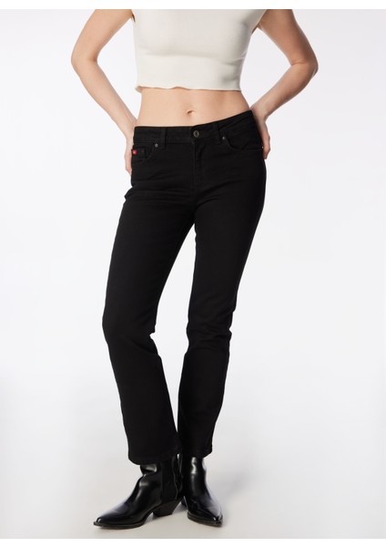 Geniş Paça Straight Koyu Siyah Kadın Denim Pantolon 242 Lcf 121010 Susıe Easter Black