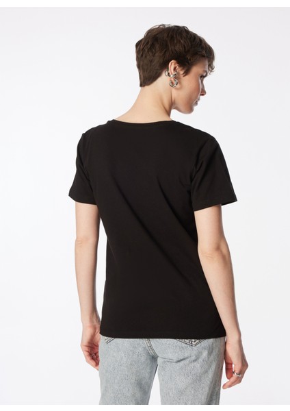 V Yaka Düz Siyah Kadın T-Shirt 242 Lcf 242018 Loles Siyah indirimleri