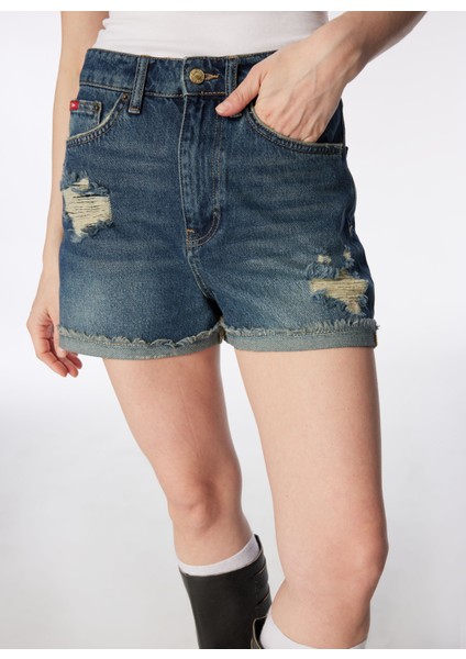 Mom Fit Gökmavi Kadın Denim Şort 242 Lcf 121011 Holly Rosada Blue fiyatları