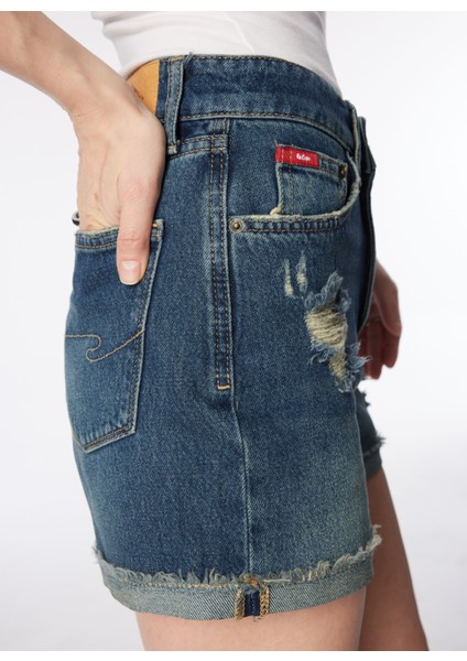 Mom Fit Gökmavi Kadın Denim Şort 242 Lcf 121011 Holly Rosada Blue fırsatları
