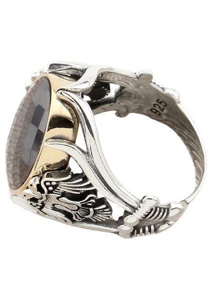 Erkek Yüzük Gümüş 925 Kılıç Motifli Çift Başlı Kartal modelleri