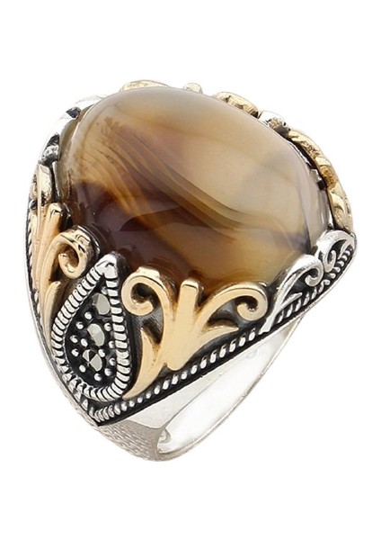 Erkek Yüzük Gümüş 925 Yemen Akik Taşlı