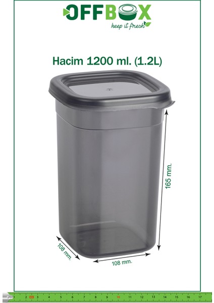 Kare Erzak Saklama Kabı Baharatlık K-1200 6'lı Set 1,2 Litre 20 Etiket Hediyeli Antrasit Renk