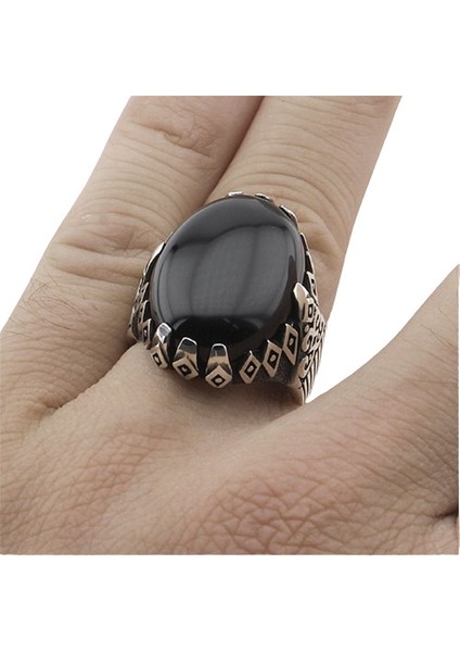 Erkek Yüzük Gümüş 925 Anadolu Motifli Bombe Taşlı modelleri