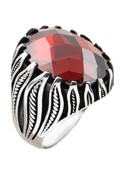 Erkek Yüzük Gümüş 925 Kıvrılan Desenli Oval Taşlı