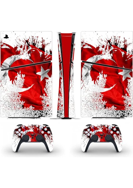 Türk Bayrağı Playstation 5 Slim Dijital Versiyon Sticker Kaplama Seti