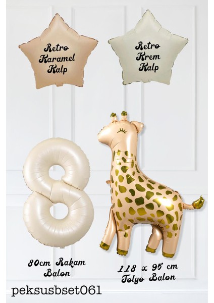 Büyük Zürafa Balon Retro Krem Karamel Doğum Günü Yaş Balon Seti Retro Konsept fiyatları