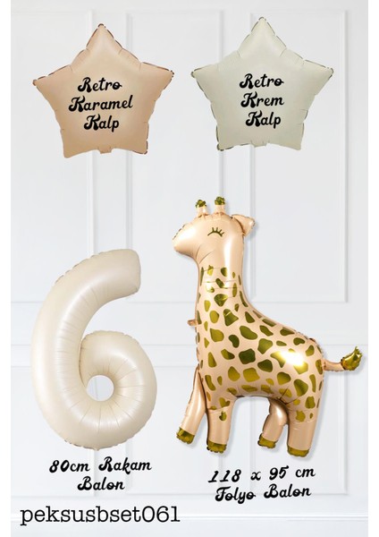 Büyük Zürafa Balon Retro Krem Karamel Doğum Günü Yaş Balon Seti Retro Konsept fiyatları