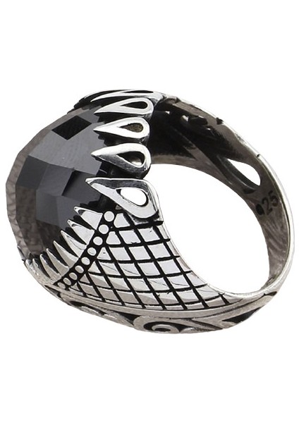 Erkek Yüzük Gümüş 925 Izgara Damla Desenli Oval Taşlı modelleri