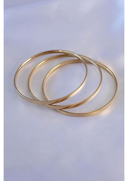 316L Çelik Gold Renk Ajda Model 3'lü 65 mm Kadın Bilezik