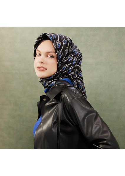 Twill Ipek Eşarp Siyah, Saks, Gri 8822-51