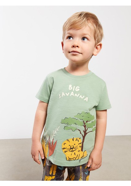 Lcw Baby Bisiklet Yaka Kısa Kollu Baskılı Erkek Bebek Tişört