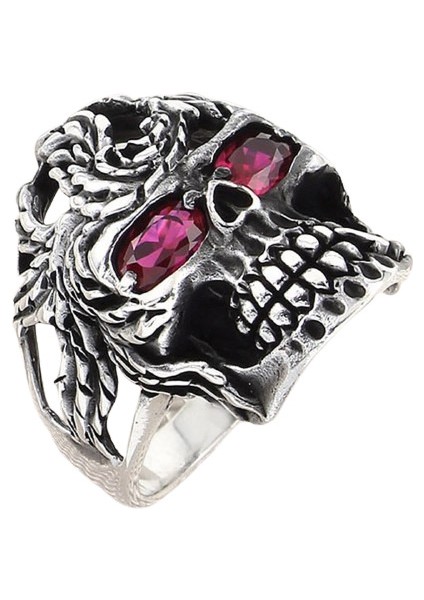 Erkek Yüzük Gümüş 925 Motorcu Kurukafa