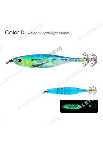 D Stili 9.5g 80MM Letoyo Yüzen Balıkçılık Cazibesi Kalamar Jig 9.5g Yapay Karides Aydınlık Ahtapot Mürekkepbalığı Balıkçılık Yemler Deniz Balıkçılığı Için (Yurt Dışından)
