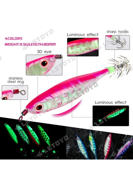 D Stili 9.5g 80MM Letoyo Yüzen Balıkçılık Cazibesi Kalamar Jig 9.5g Yapay Karides Aydınlık Ahtapot Mürekkepbalığı Balıkçılık Yemler Deniz Balıkçılığı Için (Yurt Dışından)