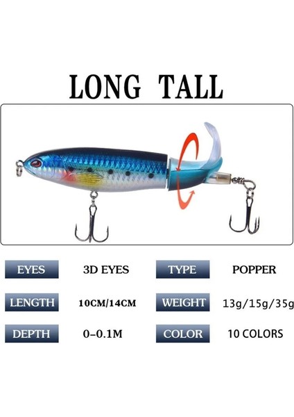 6-15G Tarzı 1 Adet Whopper Popper 10CMCMCM Balıkçılık Cazibesi Yapay Yem Sert Plopper Yumuşak Dönen Kuyruk Olta Takımı Geer Pesca Alabalık (Yurt Dışından)