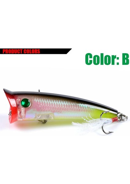 B Tarzı 1 Adet Topwater Balıkçılık Lures 7.8cg Popper Wobbler Lazer Sert Plastik 3D Gözler Yapay Yem Tüy Tiz Kanca Mücadele (Yurt Dışından)