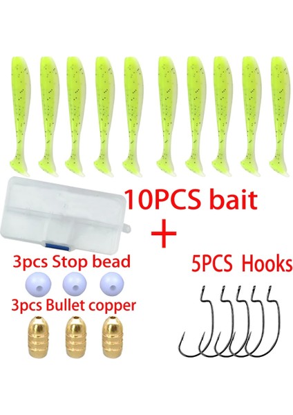 Koyu Haki Stili 5.5cm Texas Rig Tam Set Silikon Yumuşak Yem Olta Kancası Mermi Şeklindeki Paslanmaz Çelik Fren Boncuk Seti Seti Yem Seti Balıkçılık Lures (Yurt Dışından)