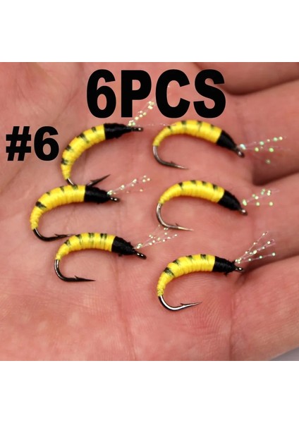 6 Adet Sarı Stil Bimoo Parti #6 Gökkuşağı Kahverengi Dere Alabalık Greyling Caddis Perisi Yemleri Buzzers Kırmızı Mucize Tatarcık Balık Tutma Sinekleri (Yurt Dışından)