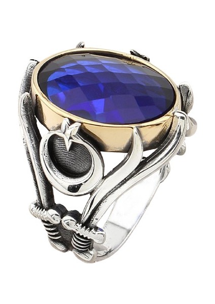 Erkek Yüzük Gümüş 925KILIÇ Motifli Ay Yıldız