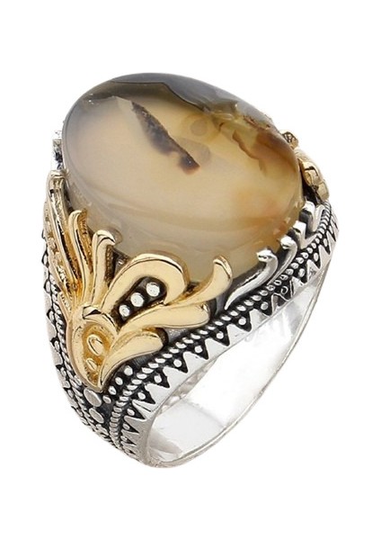 Erkek Yüzük Gümüş 925 Yemen Akik Taşlı