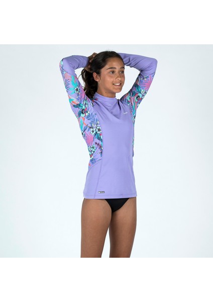 Olaian Çocuk Uzun Kollu UV Korumalı Tişört - Mor/Orkide Desenli - 500