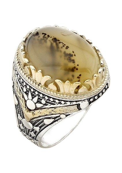 Erkek Yüzük Gümüş 925 Yemen Akik Taşlı