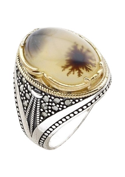 Erkek Yüzük Gümüş 925 Yemen Akik Taşlı