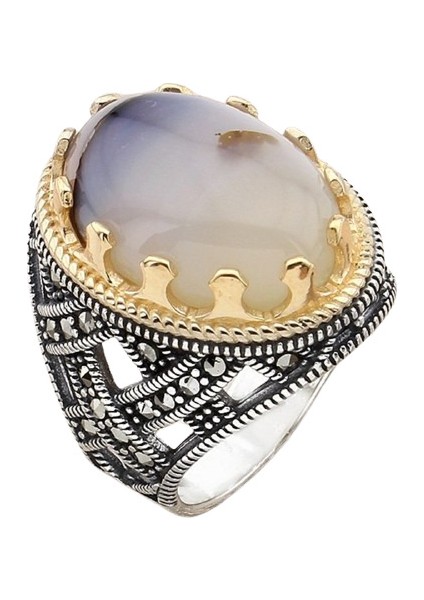 Erkek Yüzük Gümüş 925 Yemen Akik Taşlı