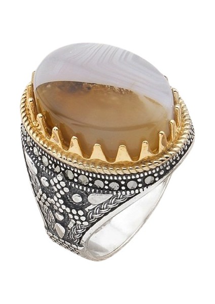 Erkek Yüzük Gümüş 925 Yemen Akik Taşlı