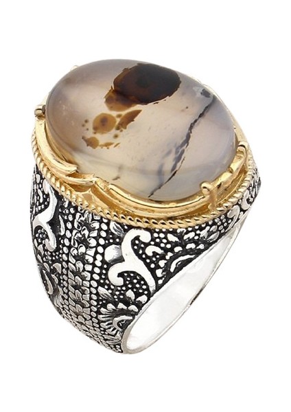 Erkek Yüzük Gümüş 925 Yemen Akik Taşlı