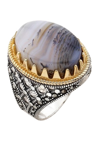 Erkek Yüzük Gümüş 925 Yemen Akik Taşlı