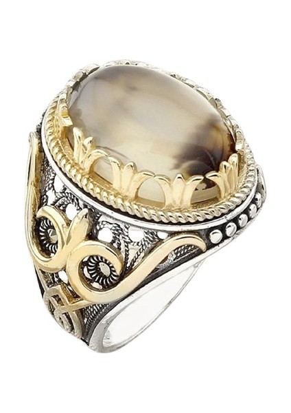 Erkek Yüzük Gümüş 925 Yemen Akik Taşlı