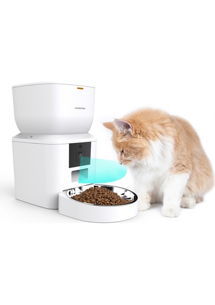 QQ025 Kameralı Akıllı Kedi Köpek Otomatik Mama Kabı, Tuya App-Wifi Uzaktan Kontrol, Sesle Çağırma, 480P Kamera, 4lt Hazne, Metal Kase