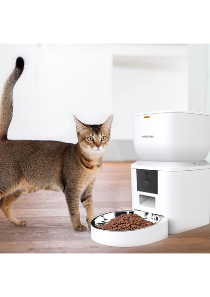 QQ025 Kameralı Akıllı Kedi Köpek Otomatik Mama Kabı, Tuya App-Wifi Uzaktan Kontrol, Sesle Çağırma, 480P Kamera, 4lt Hazne, Metal Kase