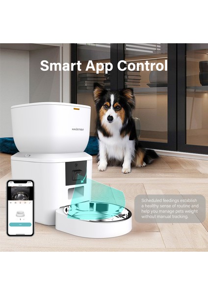 QQ025 Kameralı Akıllı Kedi Köpek Otomatik Mama Kabı, Tuya App-Wifi Uzaktan Kontrol, Sesle Çağırma, 480P Kamera, 4lt Hazne, Metal Kase