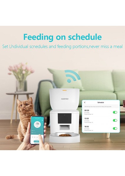 QQ023 Akıllı Kedi Köpek Mama Kabı, Tuya App-Wifi Uzaktan Kontrol, 4lt Hazne, Metal Kase