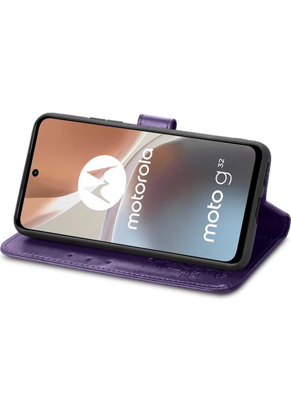 Motorola Moto G32 Flip Kapak Için Kısa Kayış Dört Yaprak Telefon Kılıfı (Yurt Dışından) modelleri