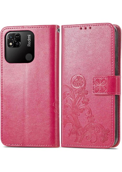 Xiaomi Redmi 10A Flip Kapak Için Kısa Kayış Deri Dört Yaprak Telefon Kılıfı (Yurt Dışından)