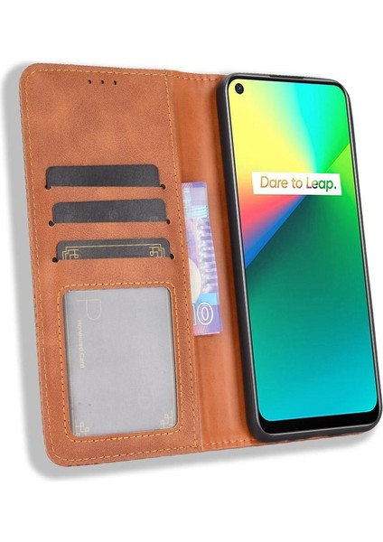 Realme C17 Pu Deri Cüzdan Manyetik Kapatma Için Telefon Kılıfı (Yurt Dışından)