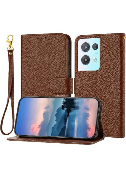 Oppo Phone 8 Pro Için Cüzdan Flip Folio Litchi Desen Pu Deri Telefon Kılıfı (Yurt Dışından)