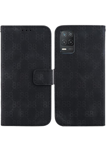 Realme Için 8 5g/8s 5g Çift 8 Kabartmalı Pu Deri Kart Tutucu Telefon Kılıfı (Yurt Dışından)
