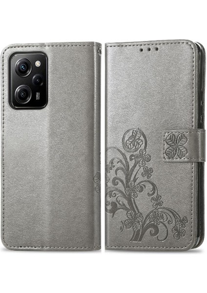 Xiaomi Poco X5 Pro Dört Yapraklı Yonca Deri Zarif Flip Case Telefon Kılıfı (Yurt Dışından)