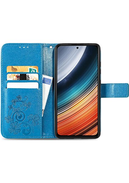 Bdt Boutique Xiaomi Redmi K40S Için Kısa Kayış Dört Yapraklı Yonca Deri Flip Telefon Kılıfı (Yurt Dışından)