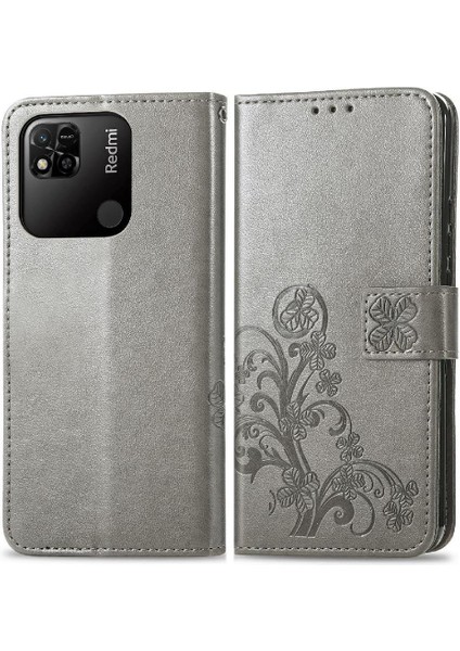 Xiaomi Redmi 10A Flip Kapak Için Kısa Kayış Deri Dört Yaprak Telefon Kılıfı (Yurt Dışından)